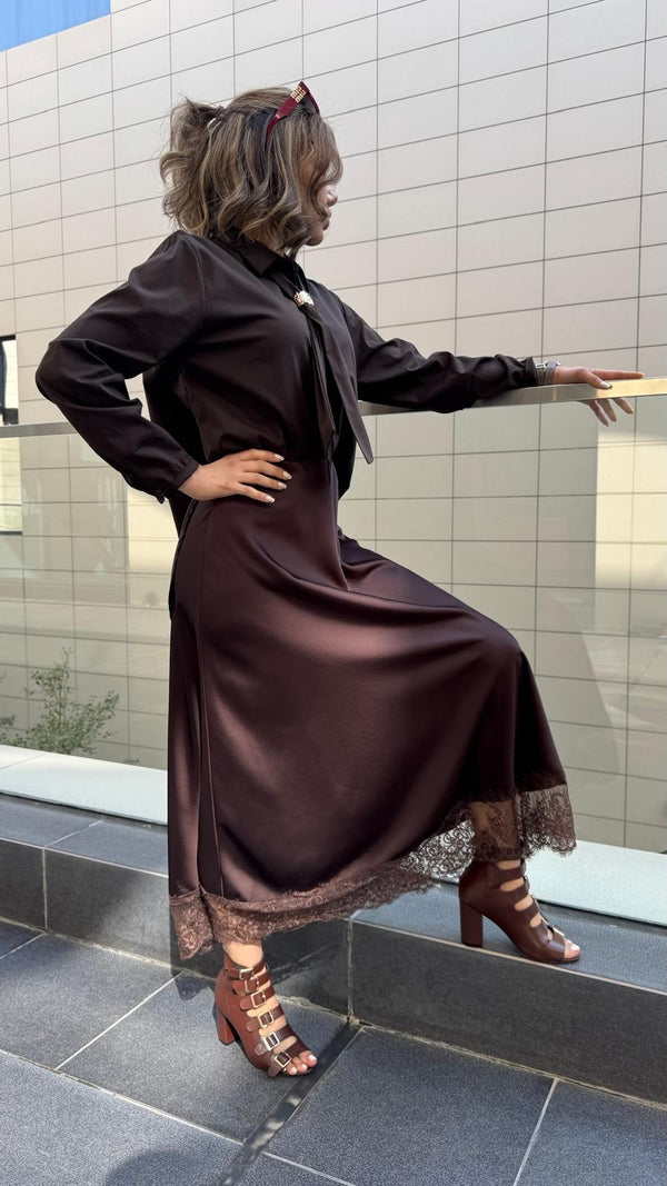 BCL5029VSC Satin Lace Skirt تنورة الدانتيل الساتان