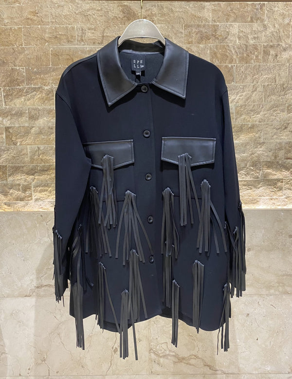 54-1043 Faux Leather Jacket with Fringe سترة جلدية صناعية مع هامش