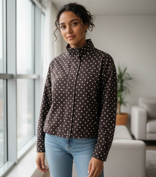 DB14745 Polka Dot Print Short Jacket جاكيت قصير بطبعة نقاط البولكا