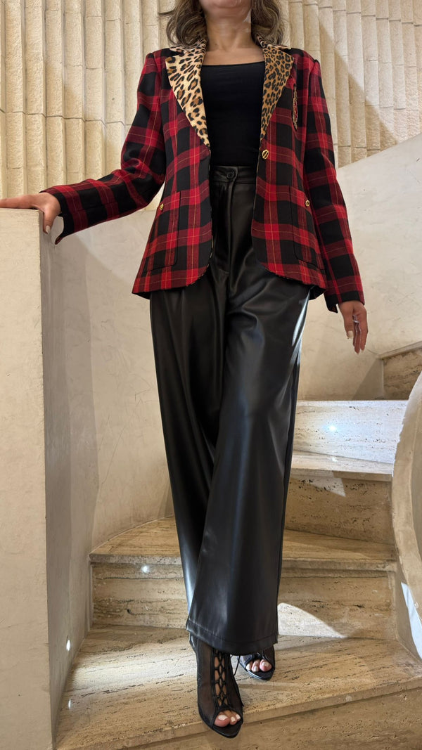 2502013 Animal Print Tartan  Jacket سترة تارتان بطبعة حيوانية