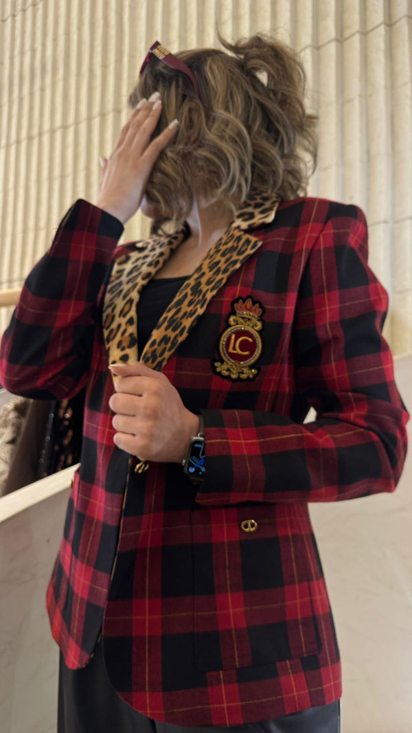 2502013 Animal Print Tartan  Jacket سترة تارتان بطبعة حيوانية