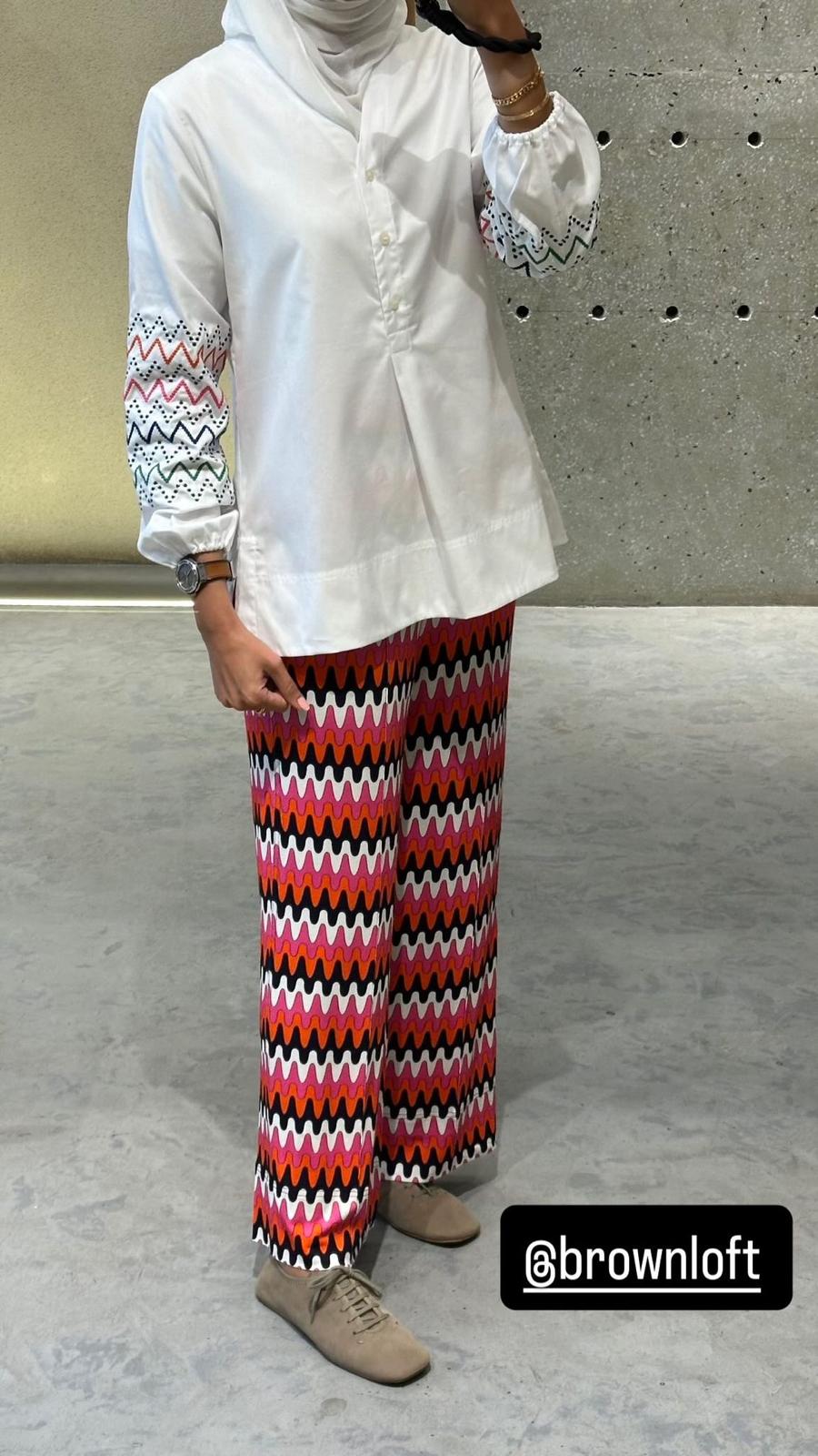 32241 Retro Print Wide Leg Pants with Elastic Waistband - Brown Loft