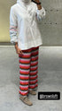 32241 Retro Print Wide Leg Pants with Elastic Waistband - Brown Loft