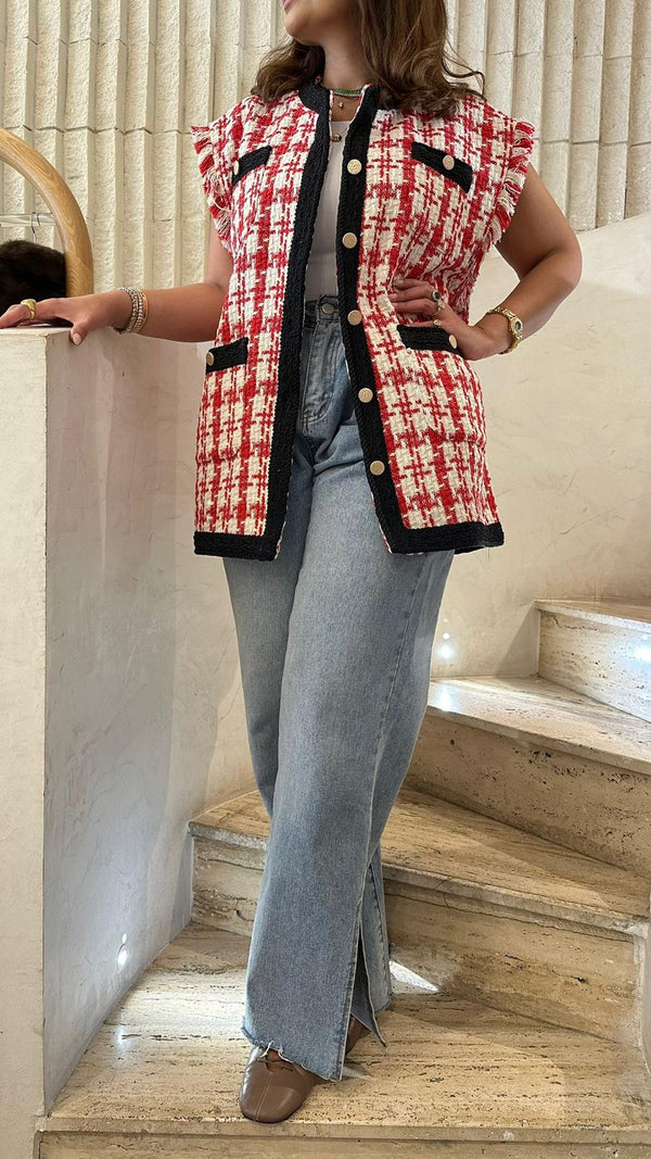 Chanelle سترة تويد بنقشة هاوندستوث