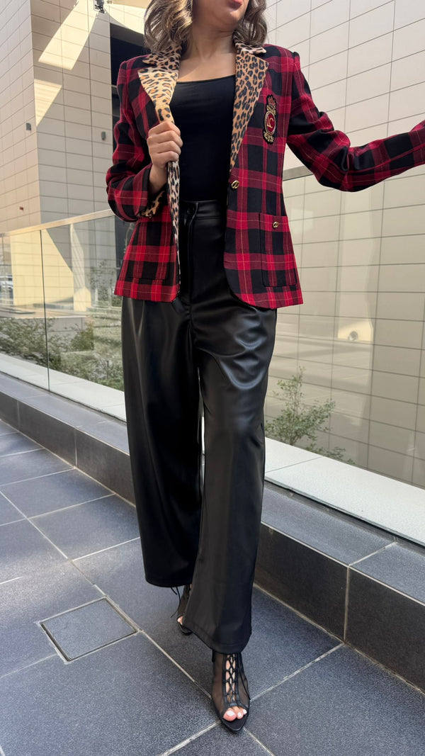 2502013 Animal Print Tartan  Jacket سترة تارتان بطبعة حيوانية