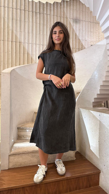 25S-3049 Round Neck Sleeveless Lyocell Dress - Brown Loft