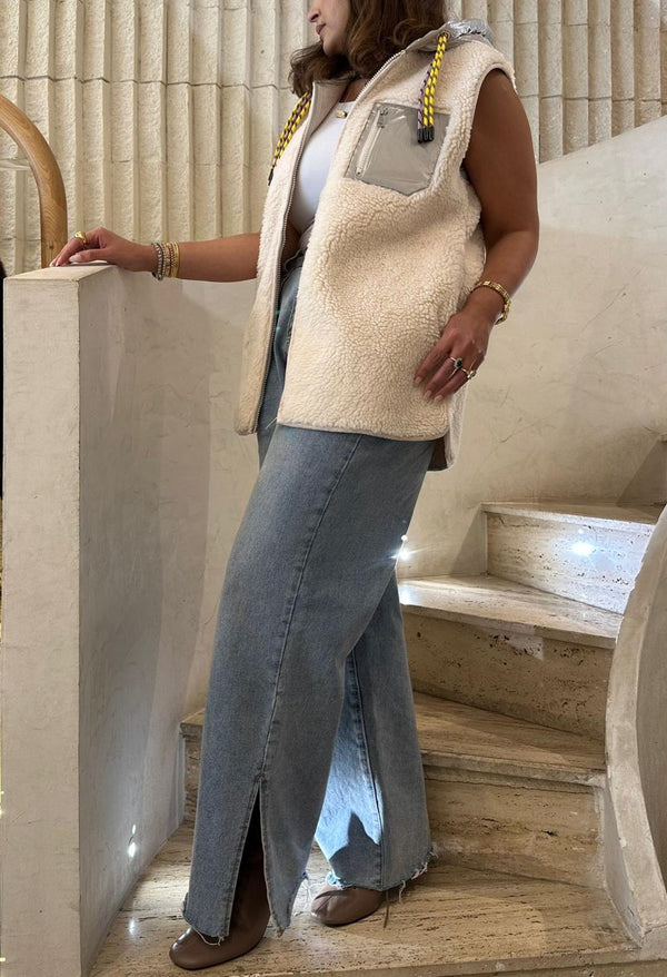 Mila سترة صوفية بسحاب وغطاء رأس بلون مغاير