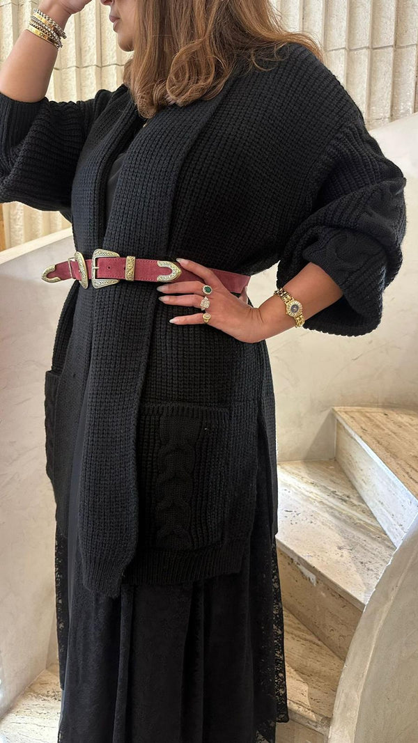 8401.5014 Shawl Collared Long Knit Cardigan كارديجان طويل محبوك بياقة شال