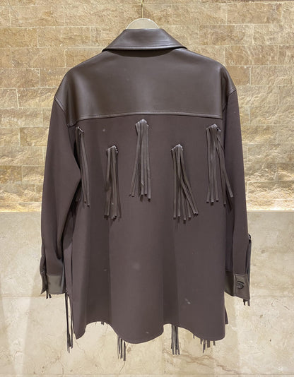 54-1043 Faux Leather Jacket with Fringe - Brown Loft