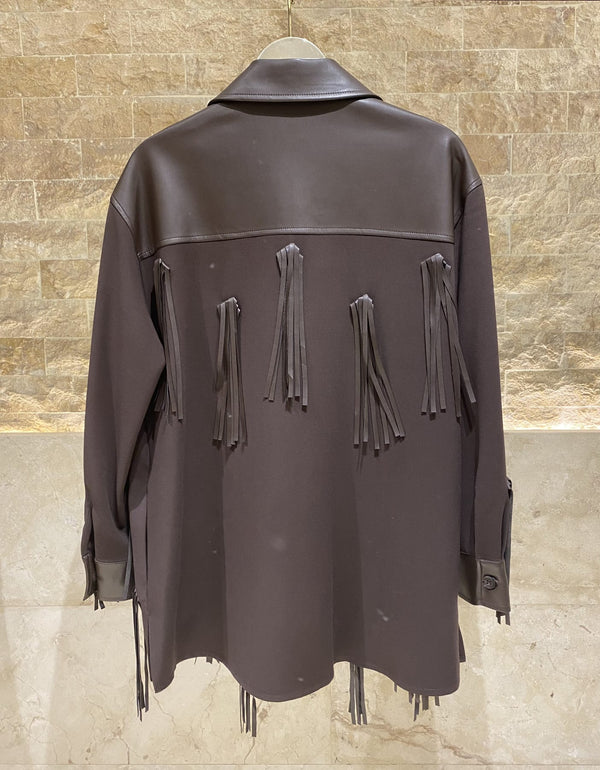 54-1043 Faux Leather Jacket with Fringe سترة جلدية صناعية مع هامش