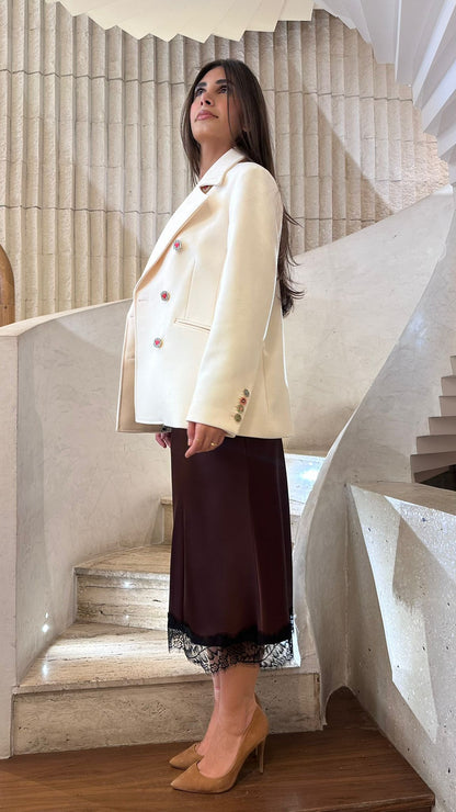 32846 Classic Lapel Collared Double Breasted Sailor Jacket - Brown Loft