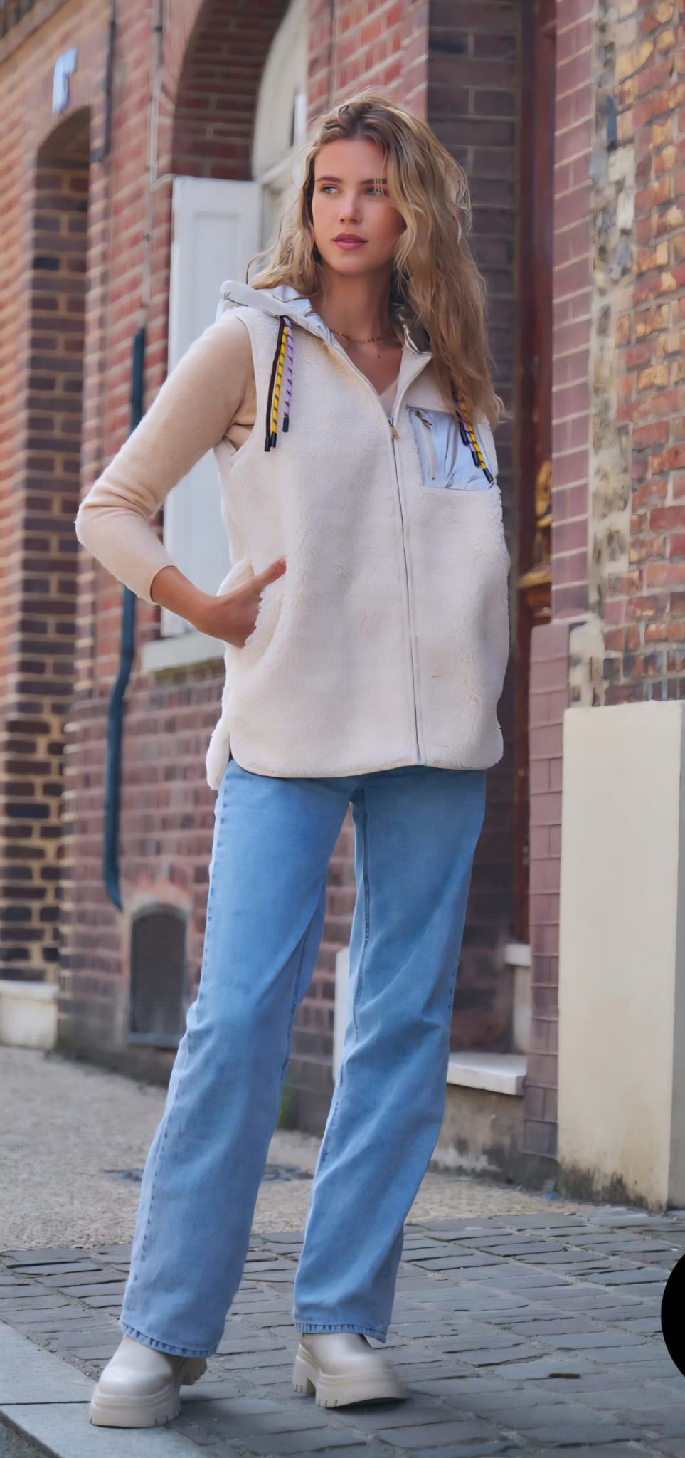 Mila Contrast Hooded Fleece Vest