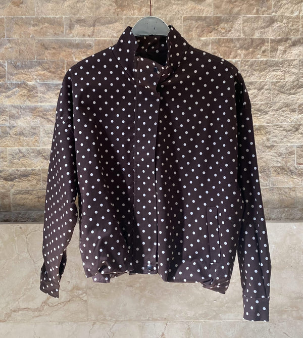 DB14745 Polka Dot Print Short Jacket جاكيت قصير بطبعة نقاط البولكا