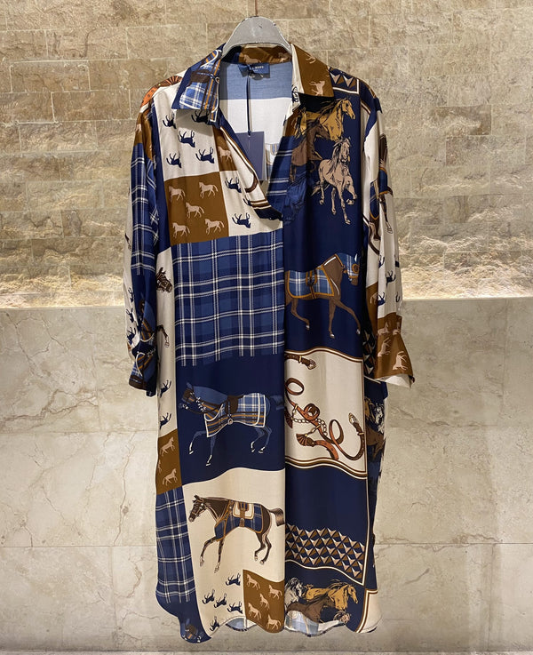 KD6120VS-30 Horse Print Satin Dress فستان ساتان بطبعة حصان