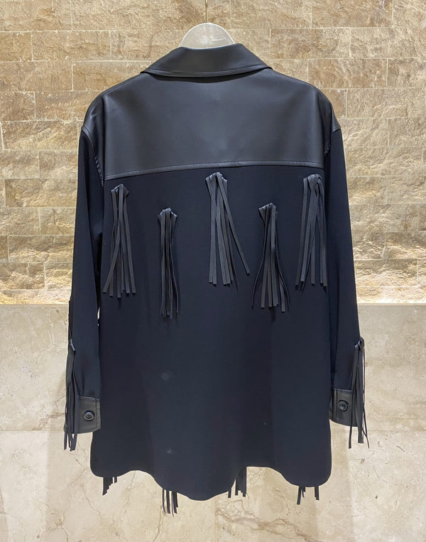 54-1043 Faux Leather Jacket with Fringe سترة جلدية صناعية مع هامش