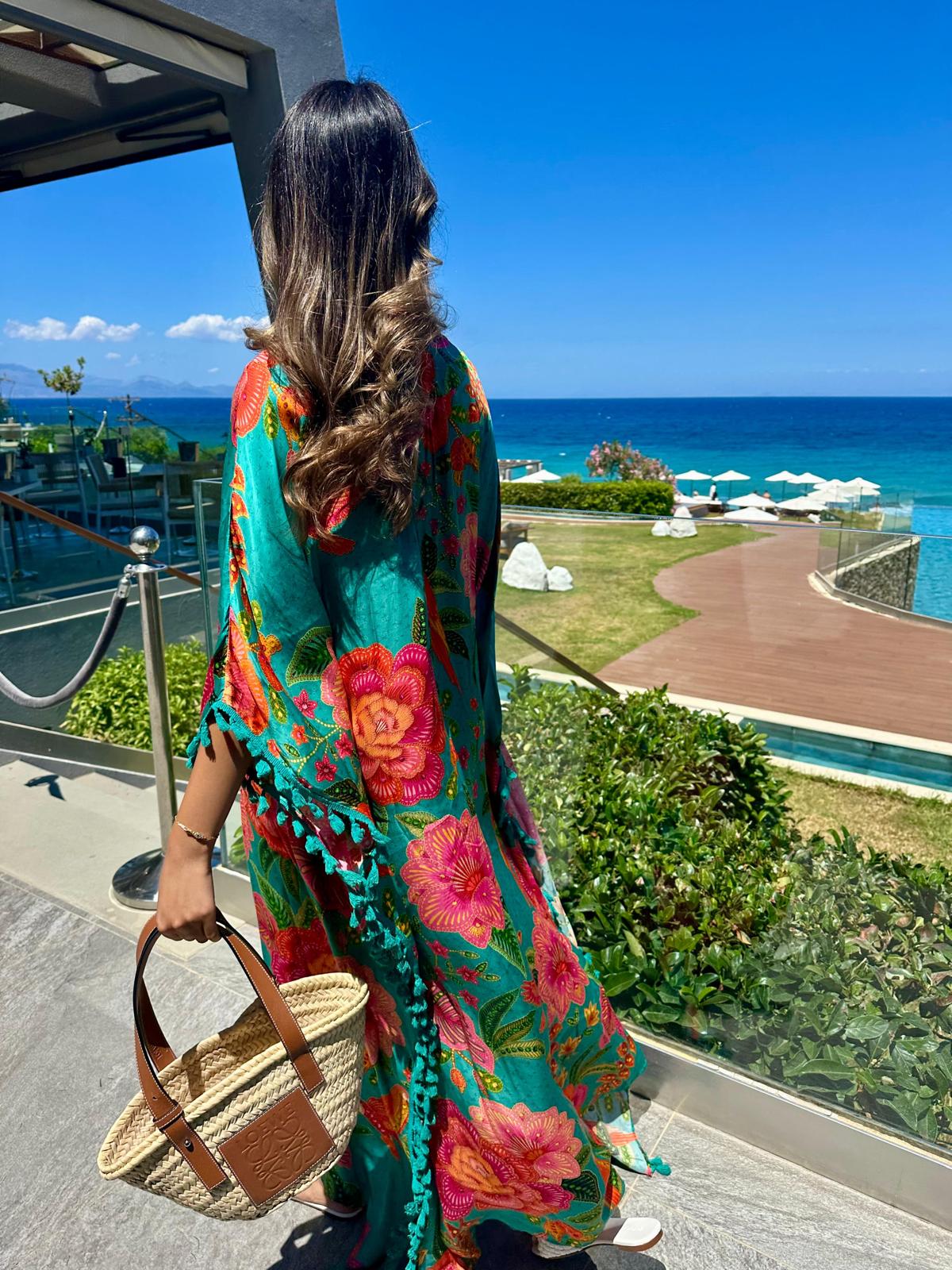 BL6 Satin Long Printed Kaftan Dress - Brown Loft