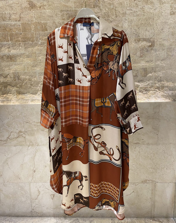 KD6120VS-30 Horse Print Satin Dress فستان ساتان بطبعة حصان