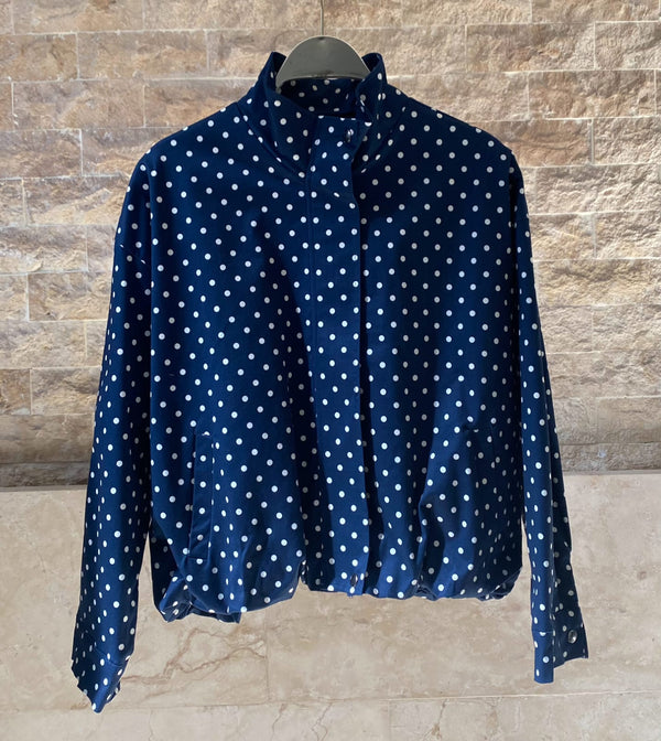DB14745 Polka Dot Print Short Jacket جاكيت قصير بطبعة نقاط البولكا
