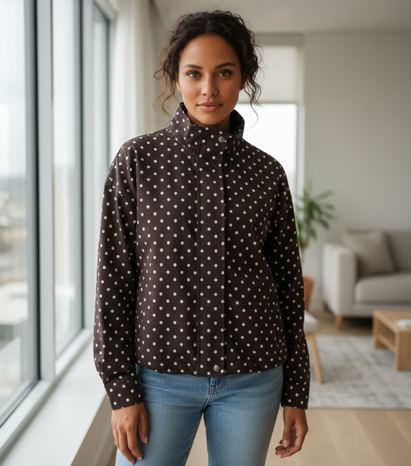 DB14745 Polka Dot Print Short Jacket جاكيت قصير بطبعة نقاط البولكا