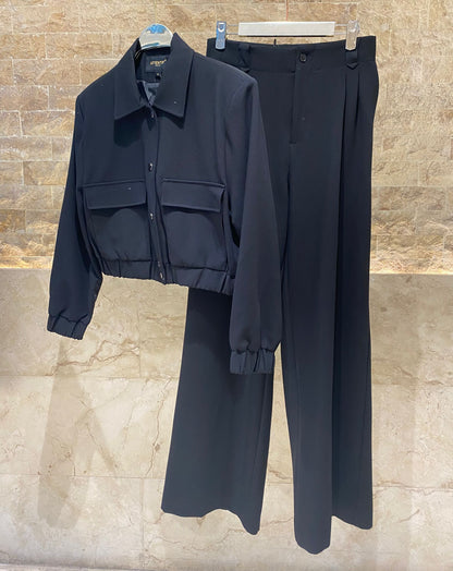 V2575 SET Bomber Jacket and Wide Leg Pants سترة بومبر وبنطال واسع الساق - Brown Loft