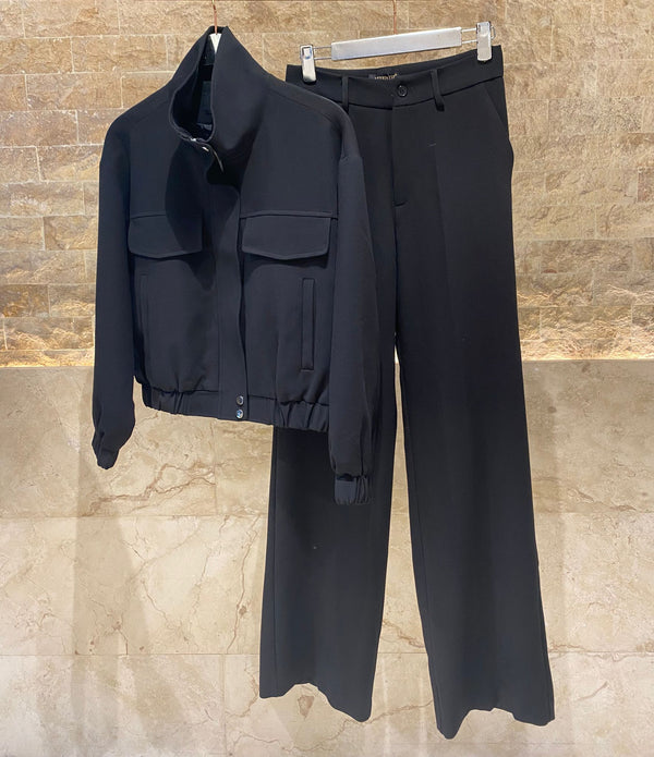 V26011 SET Bomber Jacket and Wide Leg Pants سترة بومبر وبنطال واسع الساق