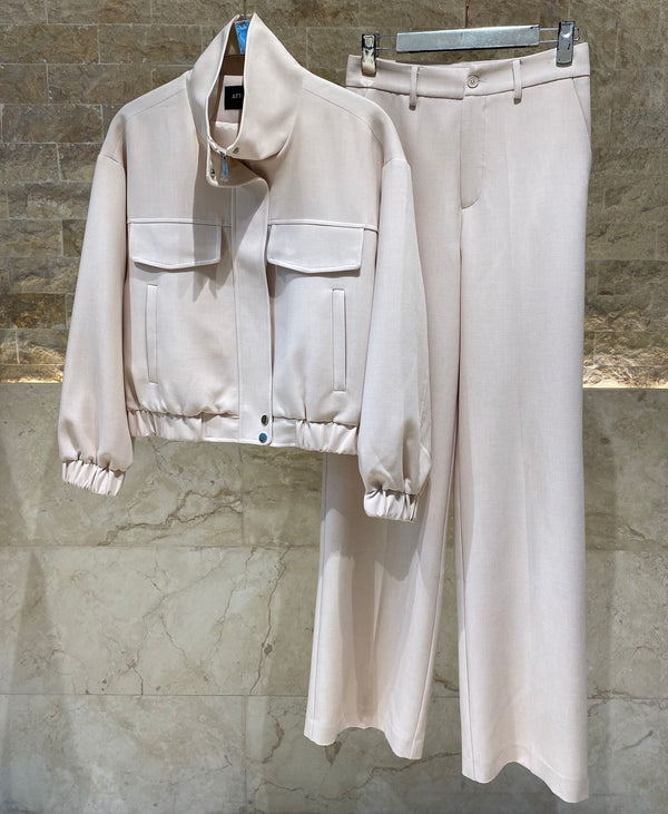 V26011 SET Bomber Jacket and Wide Leg Pants سترة بومبر وبنطال واسع الساق