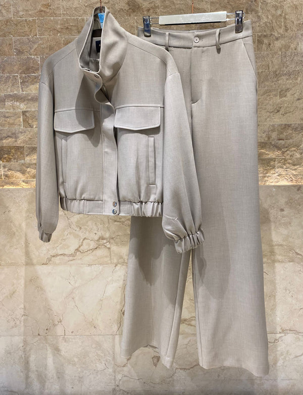 V26011 SET Bomber Jacket and Wide Leg Pants سترة بومبر وبنطال واسع الساق