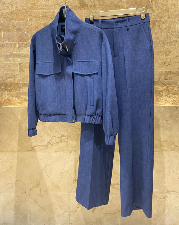 V26011 SET Bomber Jacket and Wide Leg Pants سترة بومبر وبنطال واسع الساق