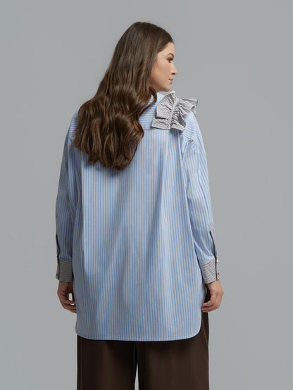 Asymmetric Ruffle Striped Shirt 8601.3018