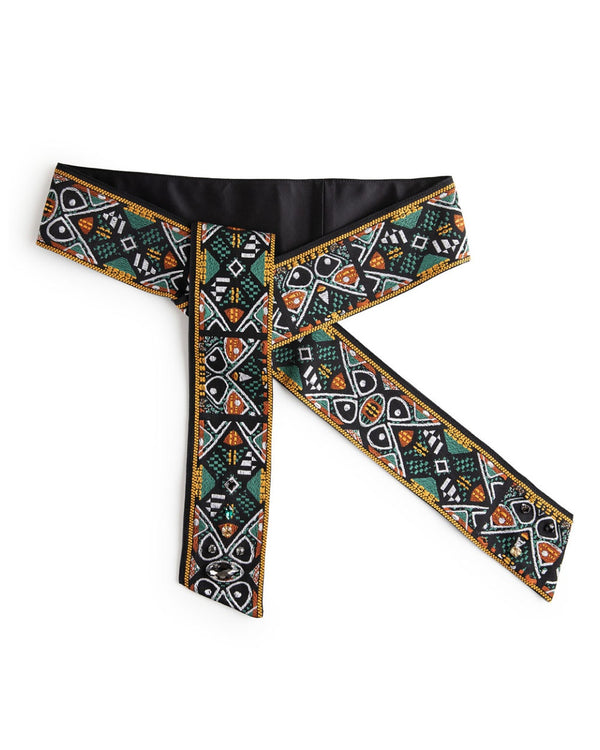 W2-4035 (Ethnic Patterned Embroidered Tie Belt) حزام التعادل المطرزة منقوشة العرقية