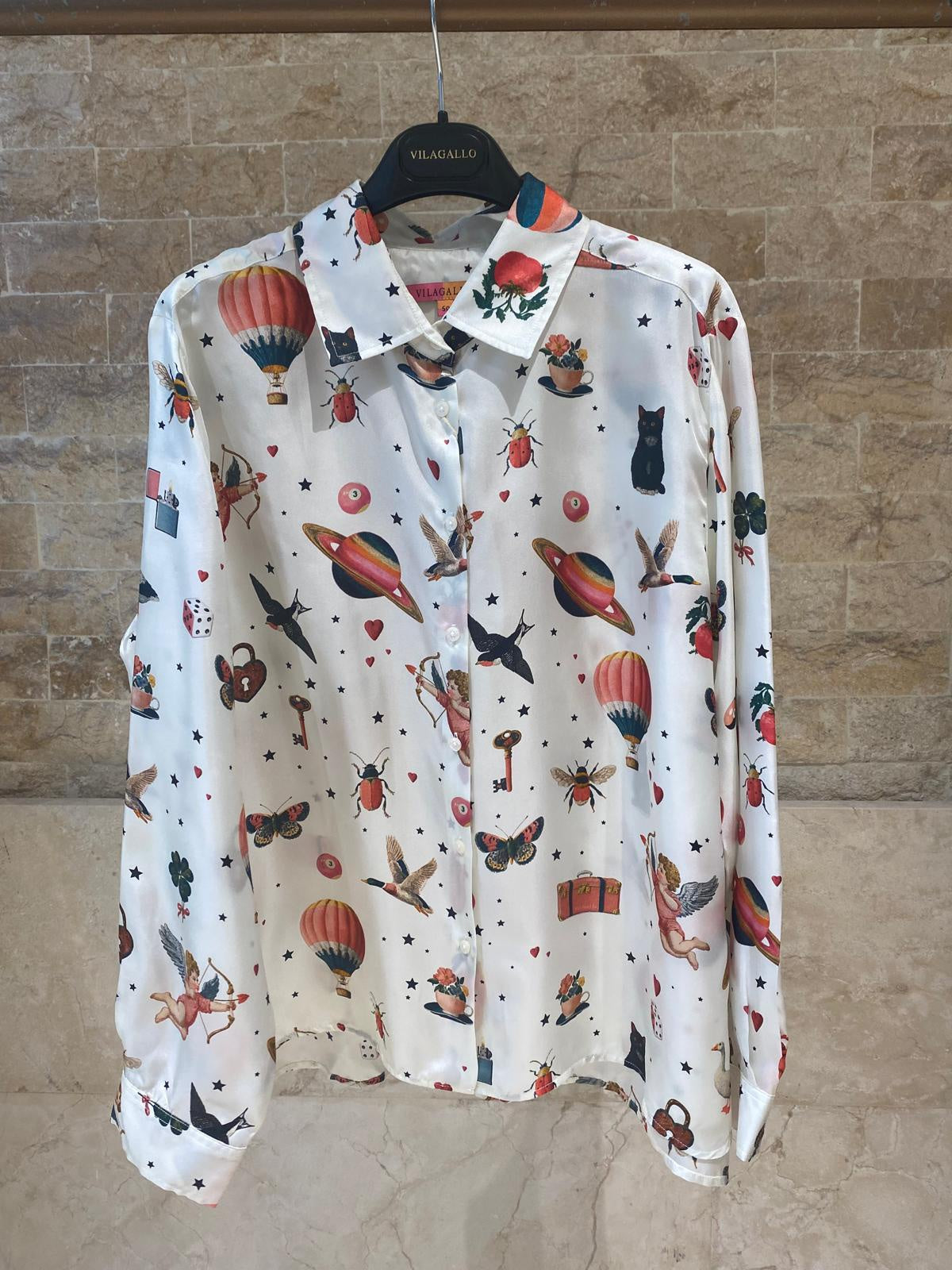 White Silk Shirt With Cupid Print 33900