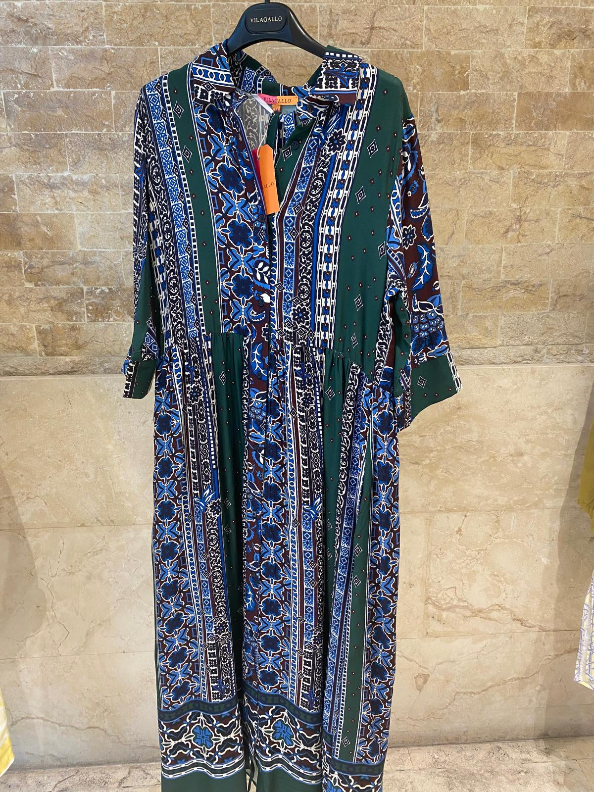 Long Dress with Friezes and Blue Flowers 34168