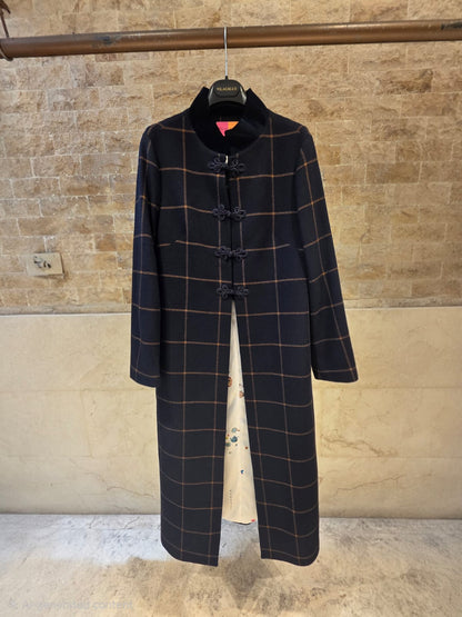 Navy Plaid Wool Duffle Coat 34031