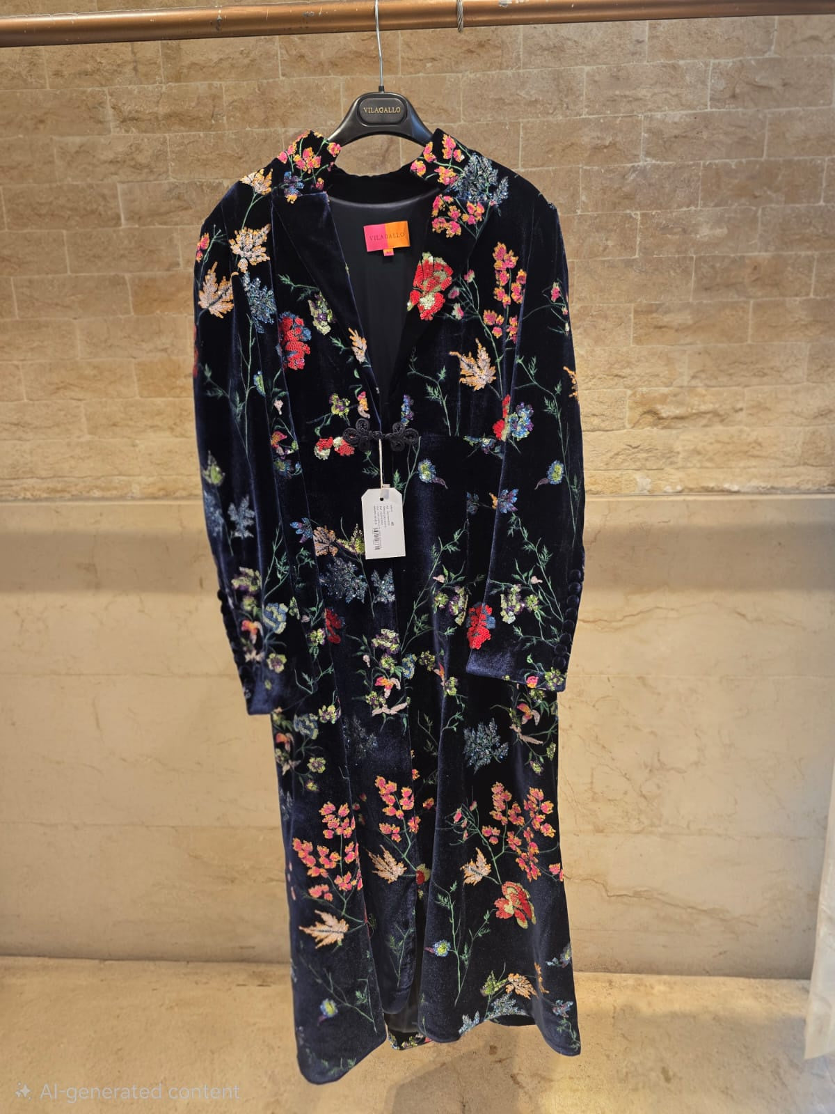 Navy Floral Sequin Coat 34043
