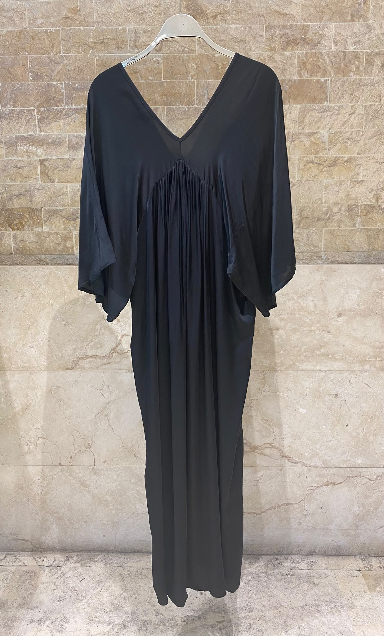 DB90611VS-2 Deep V Neck Satin Maxi Dress