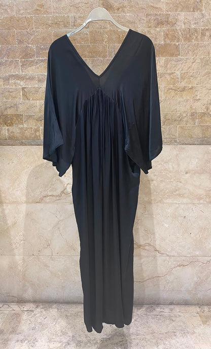 DB90611VS-2 Deep V Neck Satin Maxi Dress