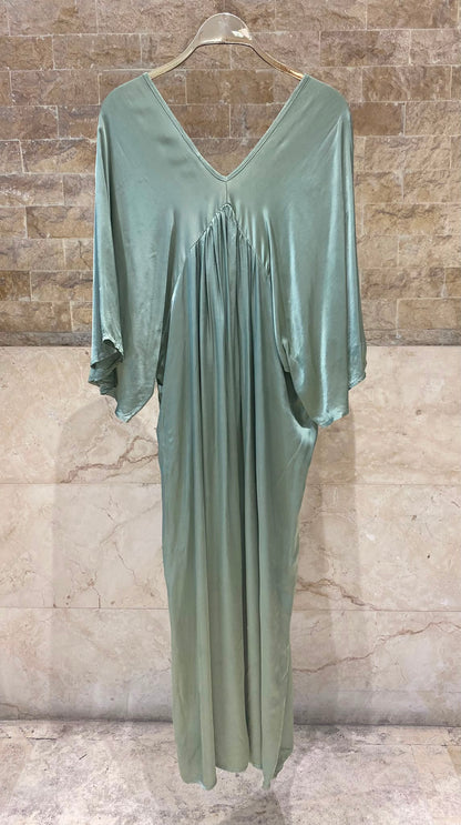 DB90611VS-2 Deep V Neck Satin Maxi Dress