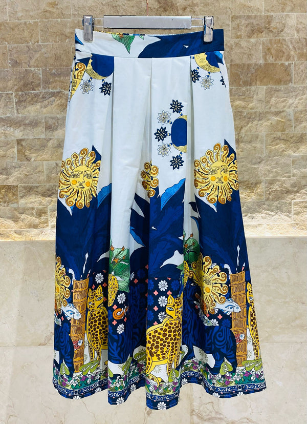 KD9090CP تنورة مطبوعة مع تفاصيل الغابة / الفهد / الشمس