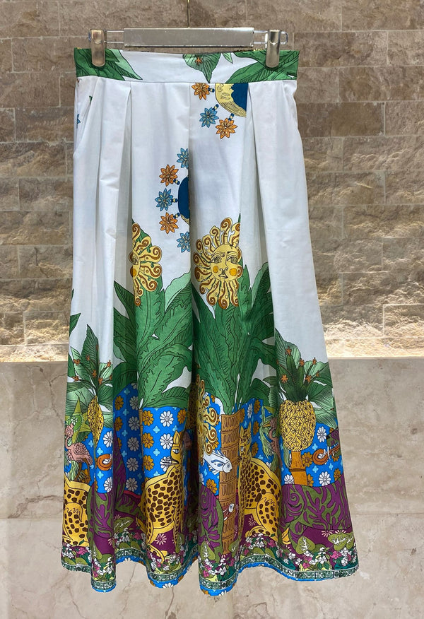 KD9090CP تنورة مطبوعة مع تفاصيل الغابة / الفهد / الشمس