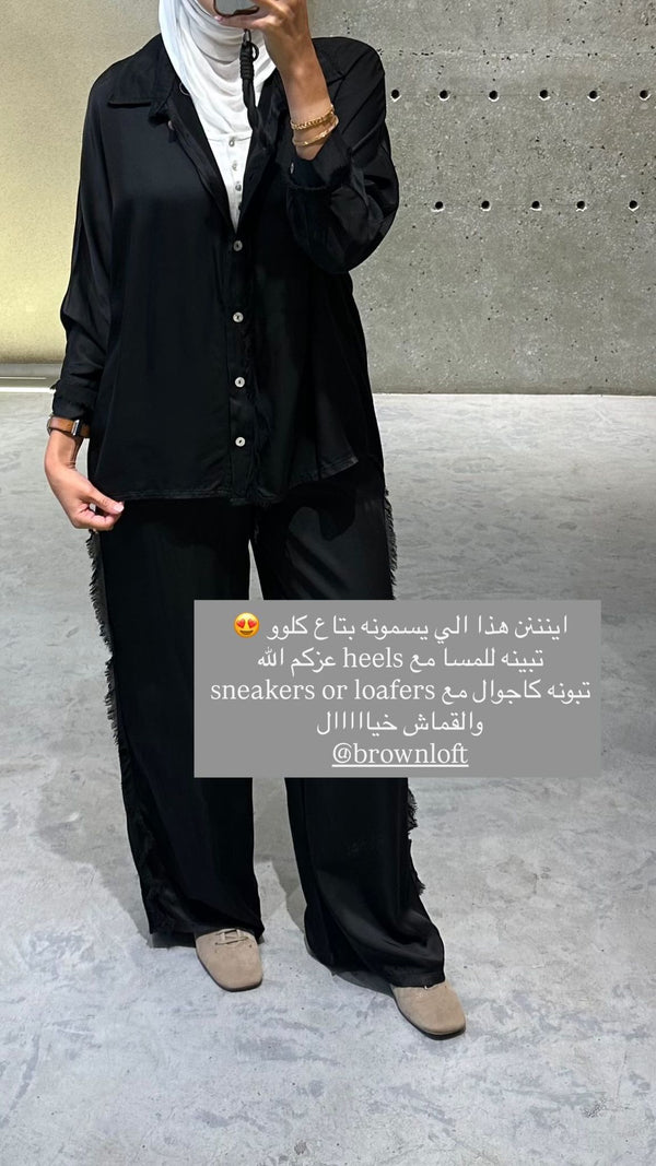 KD8607B Set - Oversized Satin Shirt and Wide Leg Pants