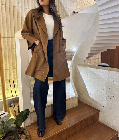 2502002 Faux Suede Coat - Brown Loft