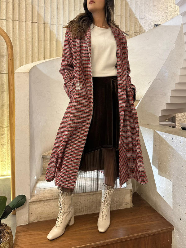 35905 Houndstooth Long Coat معطف طويل من نقشة هاوندستوث