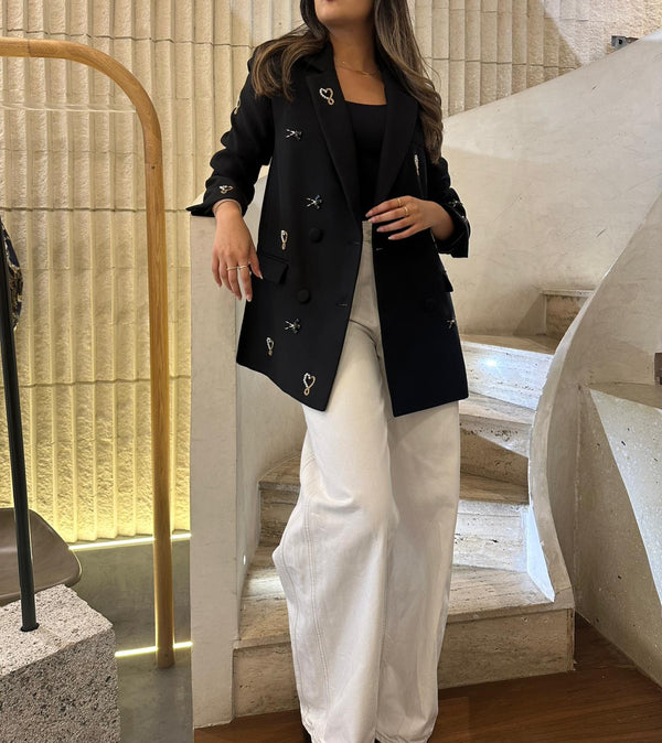 2502014 Double Breasted Oversized Jacket سترة كبيرة الحجم ذات صدر مزدوج