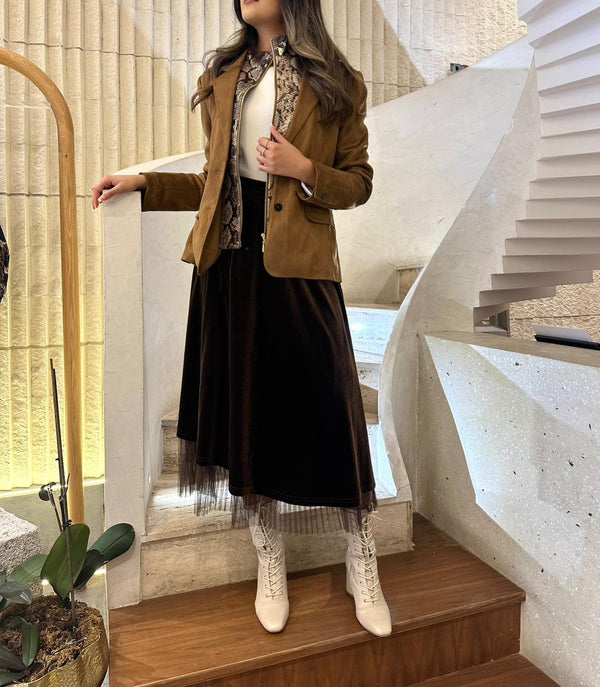 2502003  Tailored Fit Faux Suede Jacket سترة مصممة خصيصًا من جلد الغزال الصناعي