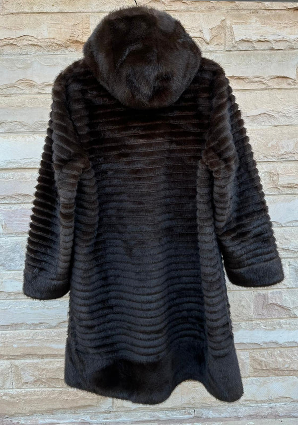 Gianna معطف طويل من الفرو الصناعي بغطاء للرأس