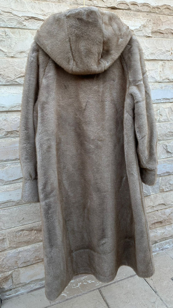 Isabella معطف طويل من الفرو الصناعي بغطاء للرأس