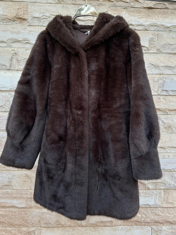 Lisa معطف طويل من الفرو الصناعي بغطاء للرأس