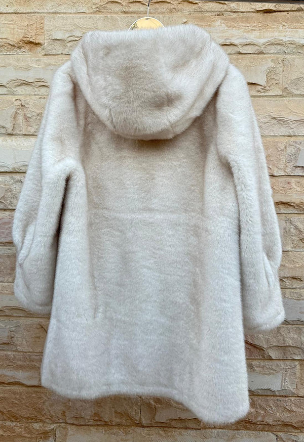 Lisa معطف طويل من الفرو الصناعي بغطاء للرأس