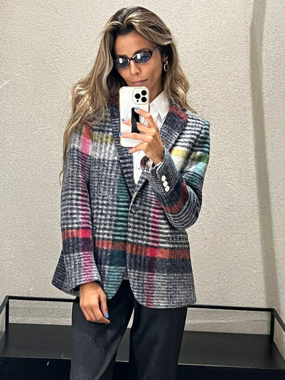 32792 Structured Cut Checkered Jacket - Brown Loft