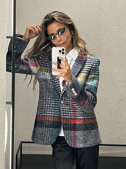 32792 Structured Cut Checkered Jacket - Brown Loft